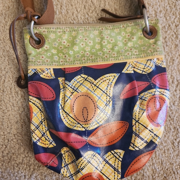 FOSSIL Womens Crossbody Key-Per Coated Canvas Green Floral  #O - Picture 2 of 6